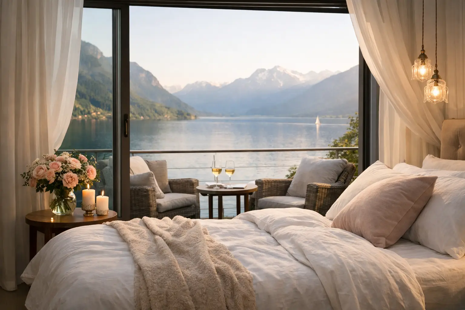 Chambre romantique avec vue lac